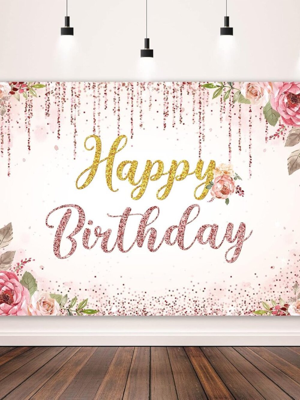 Happy Birthday Backdrop Decorations for Women Background Party Supplies Rose Bac